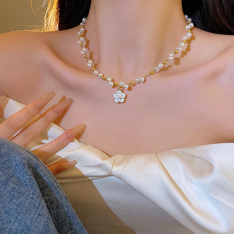 French Style Camellia Flower Necklace