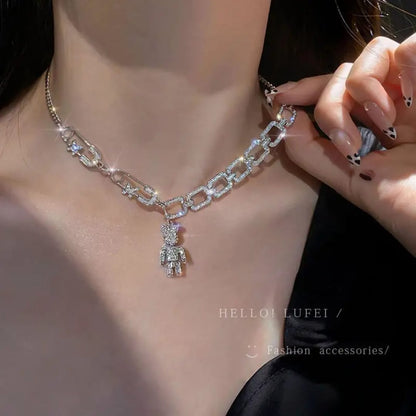 Rhinestone Teddy Necklace
