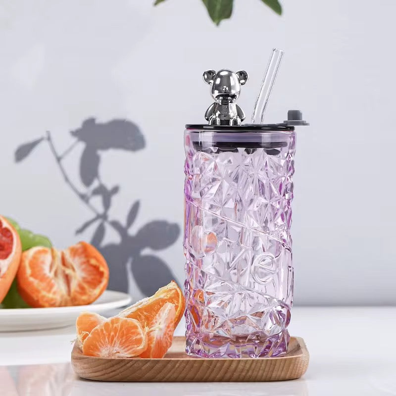 Glass Tumbler With Teddy LID