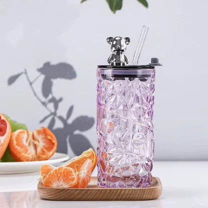 Glass Tumbler With Teddy LID