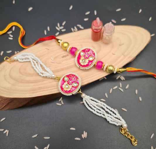 Meena Kundan Couple Rakhi Set