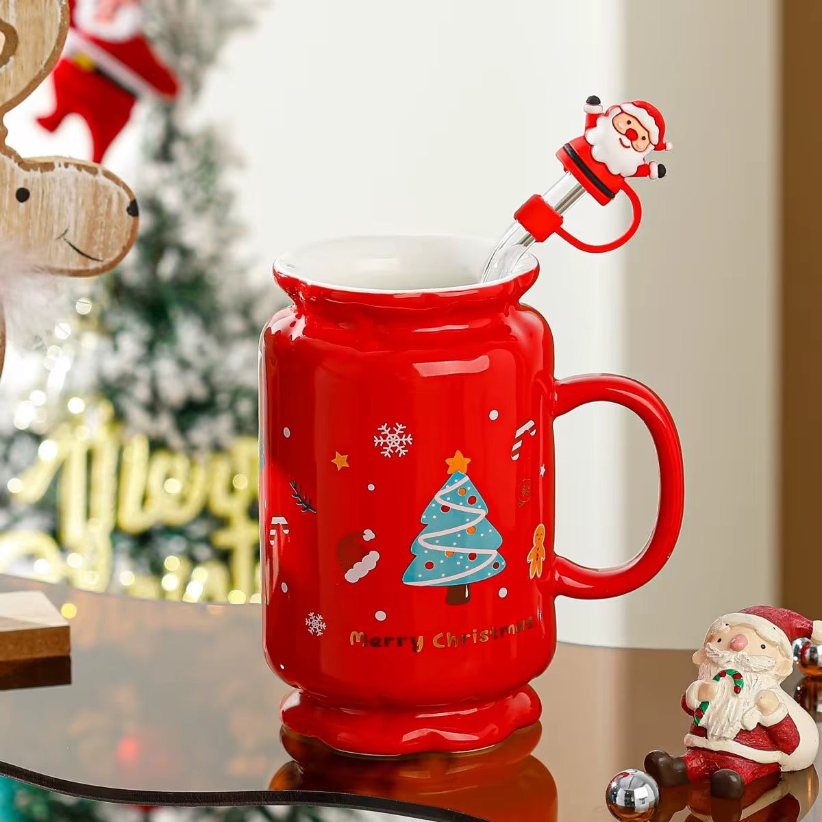 Christmas Tall Coffee Mug With Straw