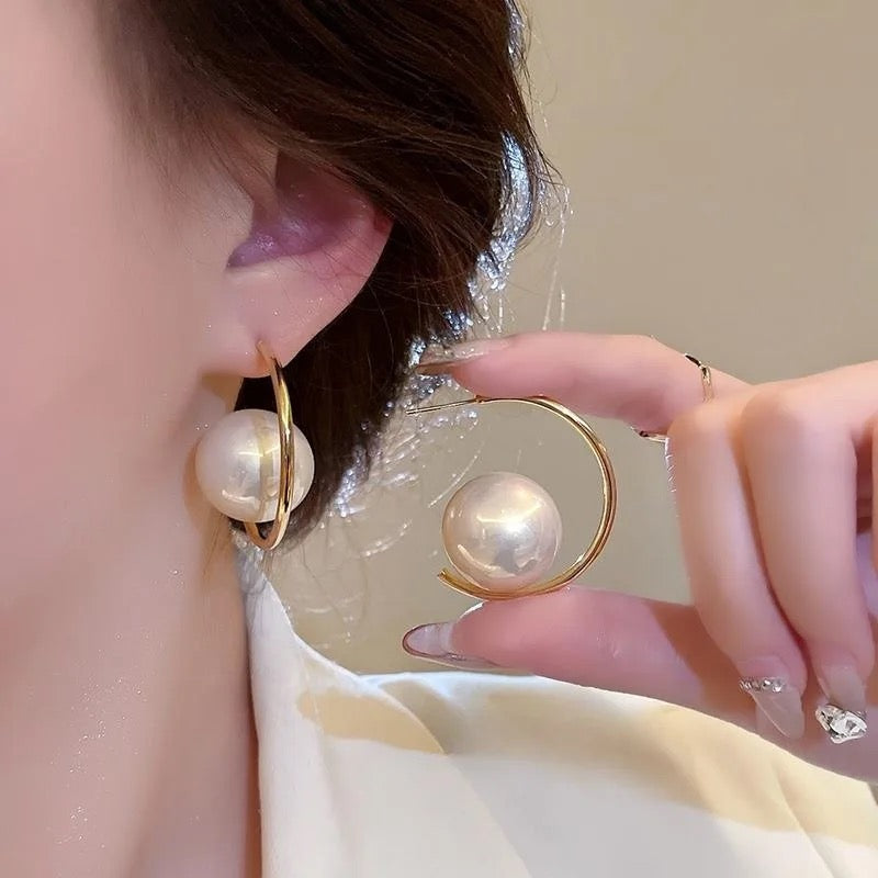 Big Pearl Moon Earrings