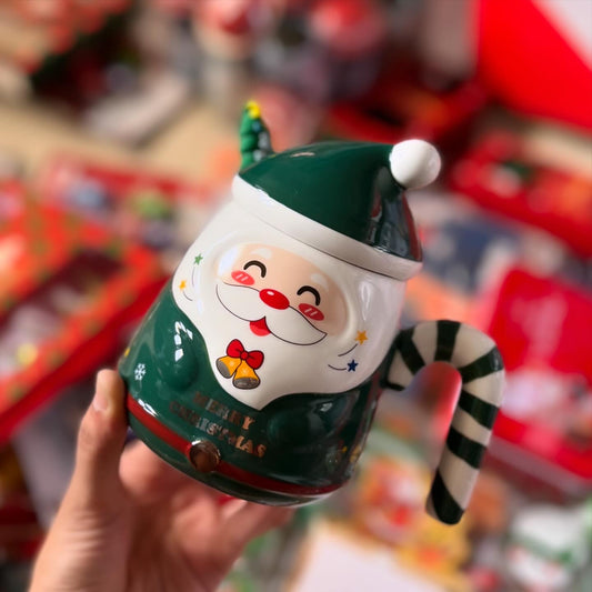Santa Clause Mug with Lid & Spoon