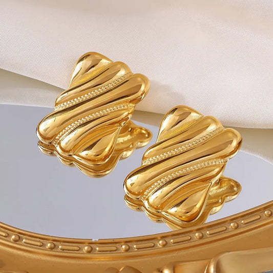 Chunky Square Stripes Earrings (Anti Tarnish)