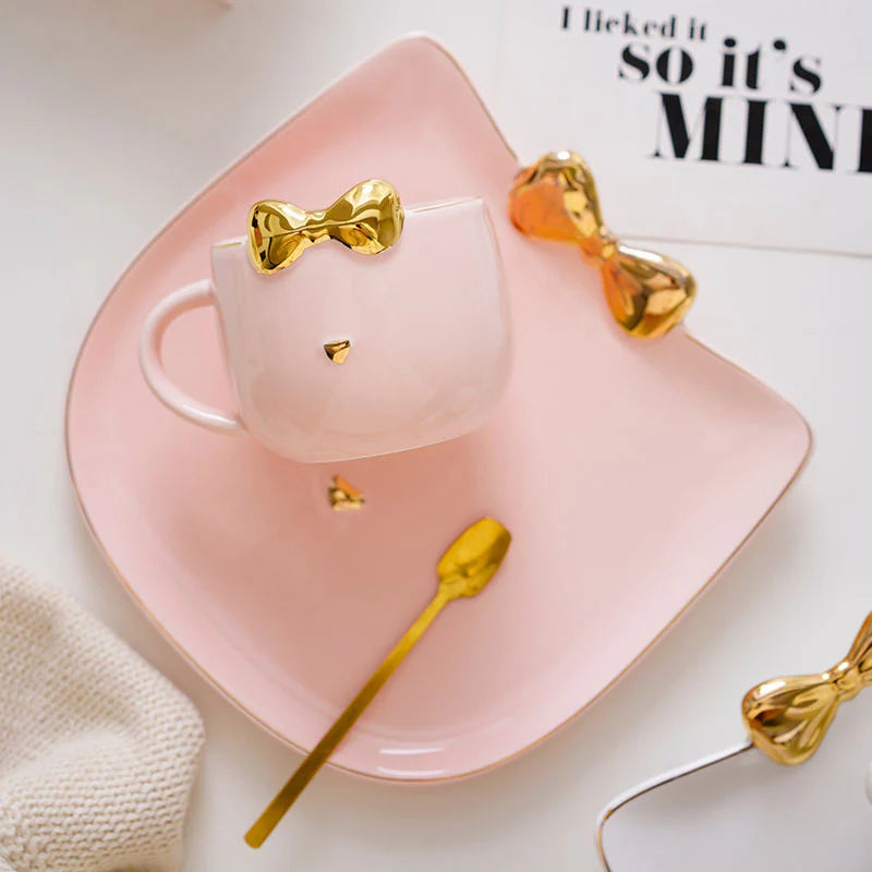 Kitty Bow Mug & Plate Set