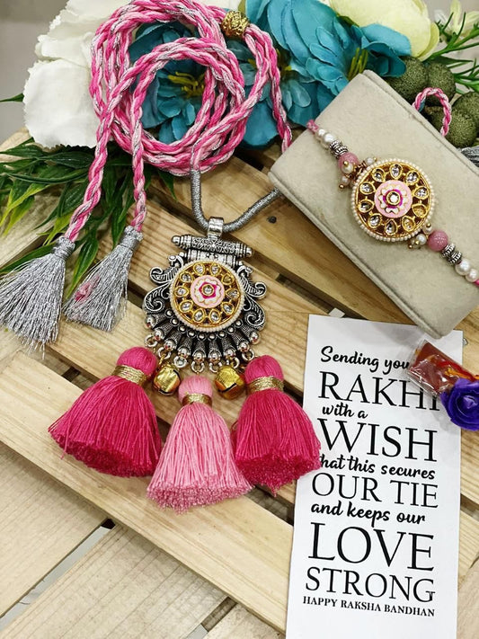 Pretty oxidised Rakhi & Lumba Set