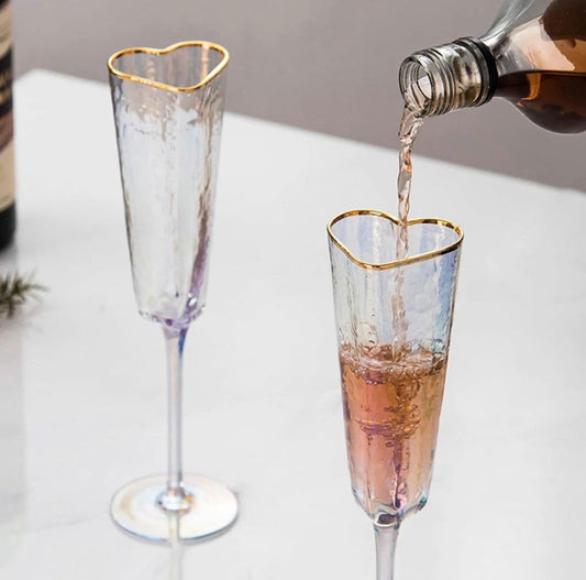 Golden Rimmed Heart Champagne Fluted Glass - 