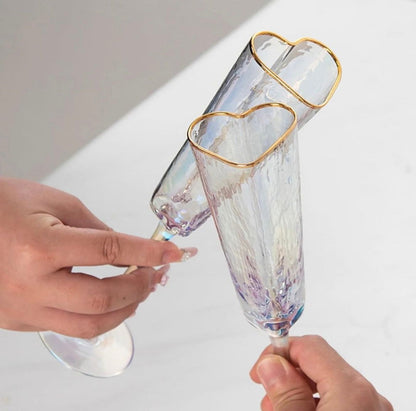 Golden Rimmed Heart Champagne Fluted Glass - 