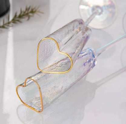 Golden Rimmed Heart Champagne Fluted Glass - 