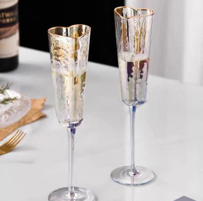 Golden Rimmed Heart Champagne Fluted Glass - 