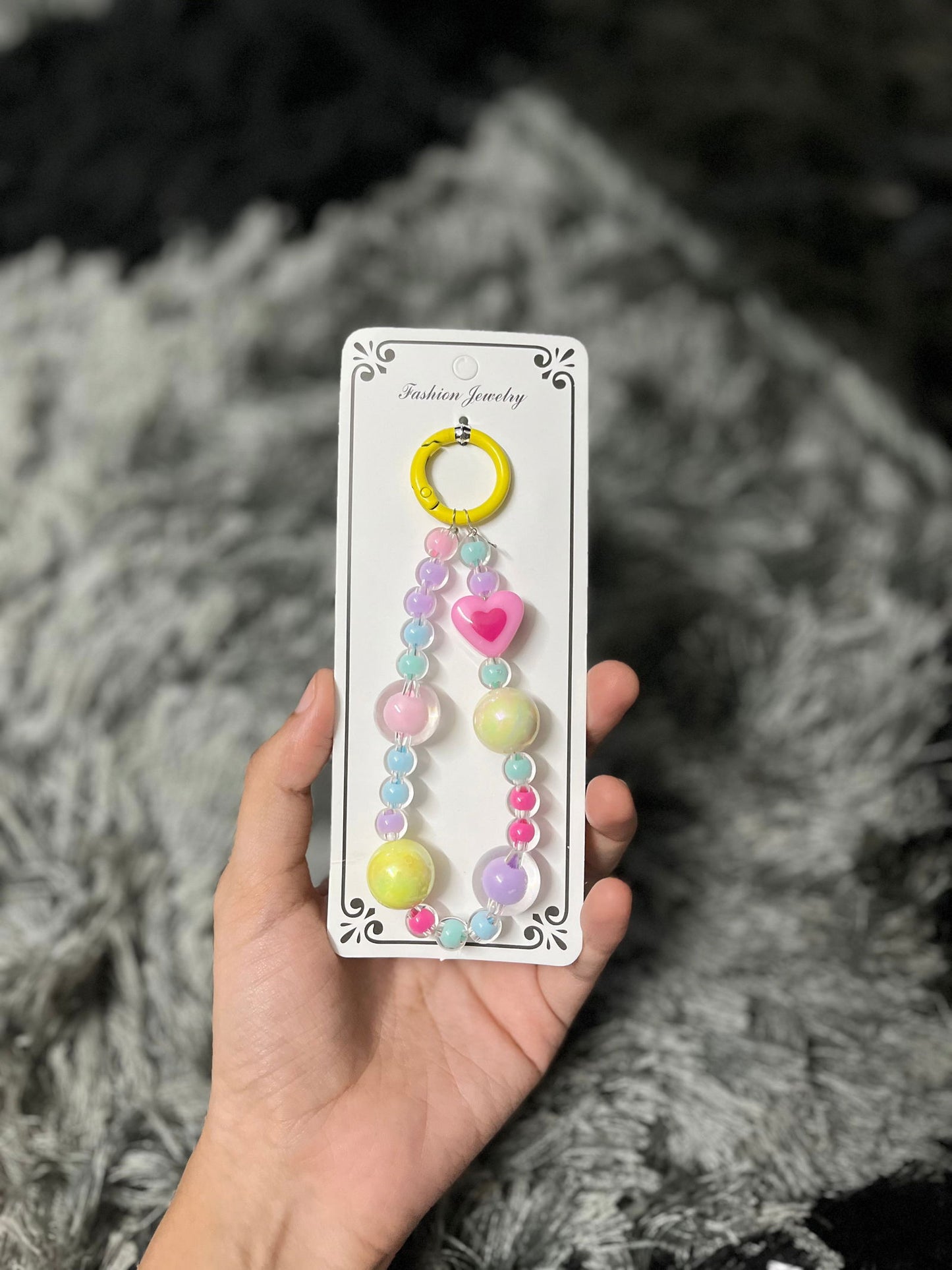 Heart & Pastel Beads Phone Charm - 